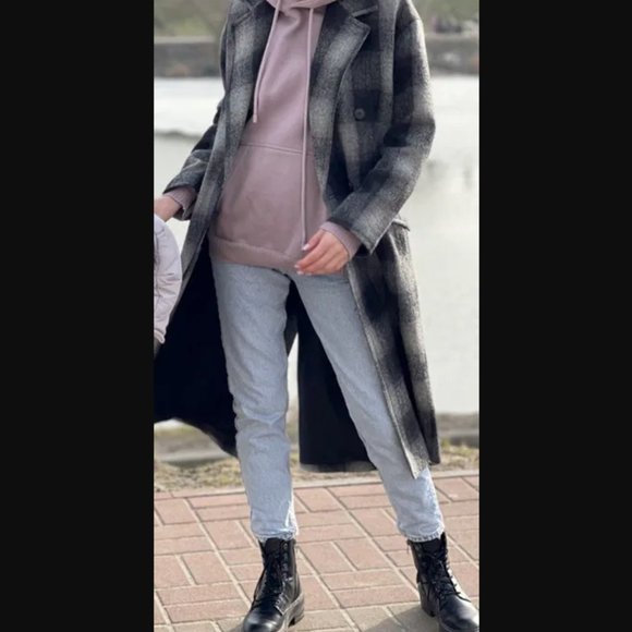 ZARA Women New PLAID CHECK DOUBLE BREASTED MANTECO 100% WOOL COAT Gray ALL SIZES - Picture 7 of 16